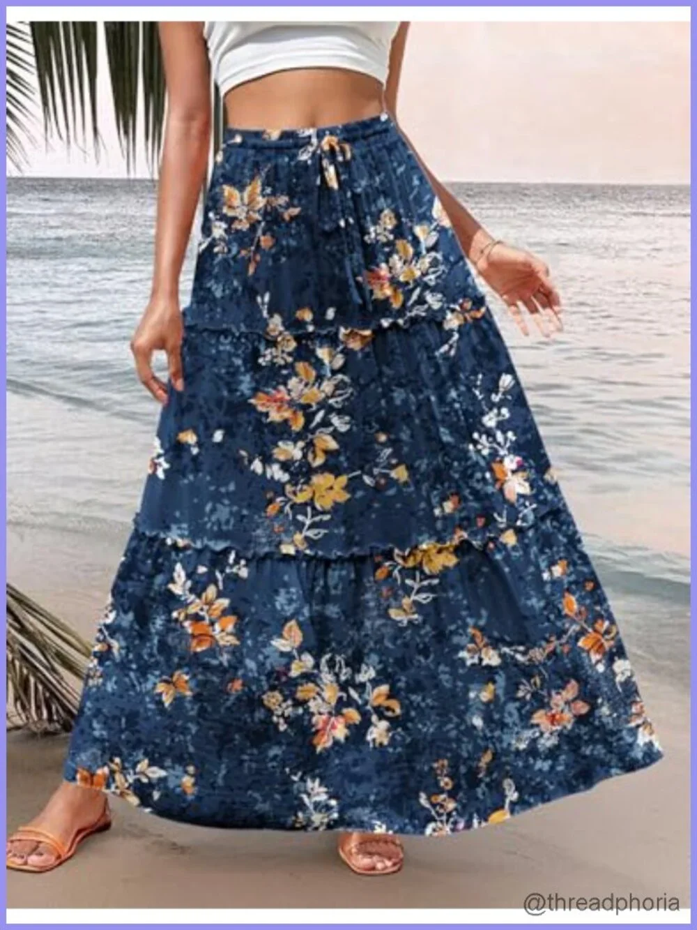 High Waist Boho Maxi Skirt with Pockets Floral Printed Long Flowy Skirt